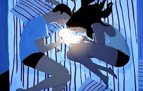 笑顔で家族睡眠