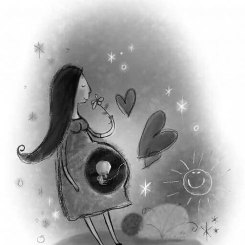 妊婦とハート:ママはあなたを愛しています